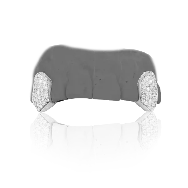 Twin Tooth Iced Out Solid Dental Silver Grillz