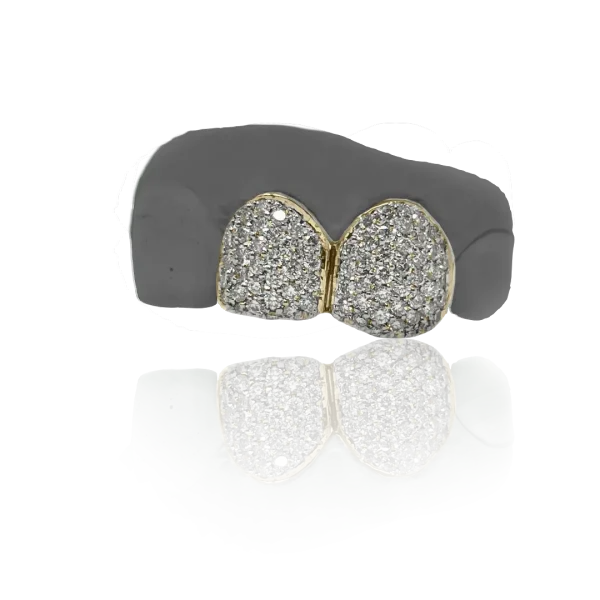 Twin Tooth Iced Out Solid 14ct Gold Grillz