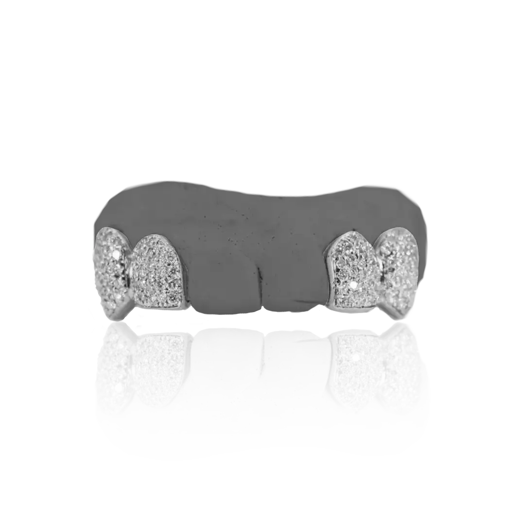 Four Tooth Iced Out Solid Dental Silver Grillz