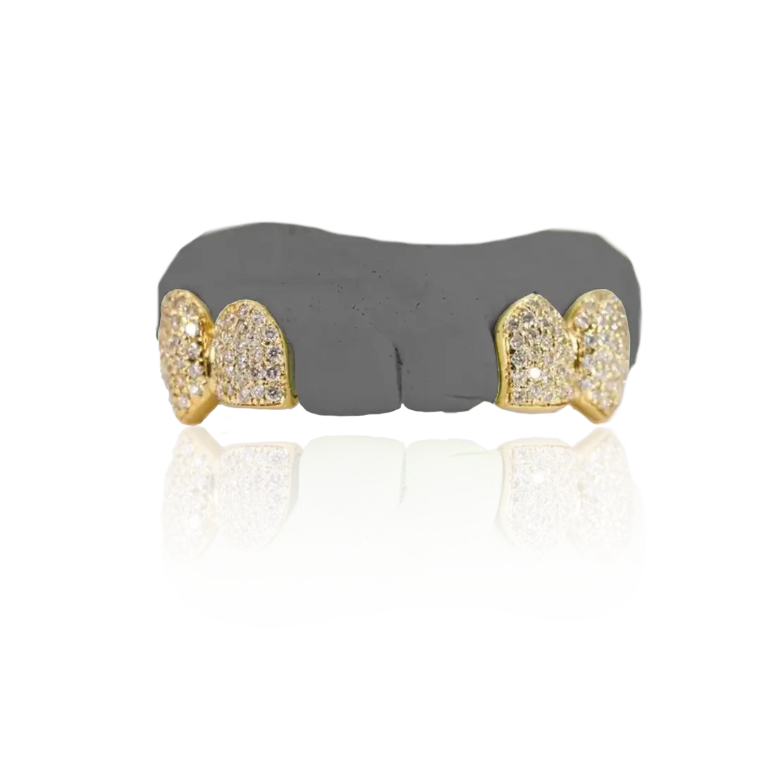 Four Tooth Iced Out Solid 18ct Gold Grillz