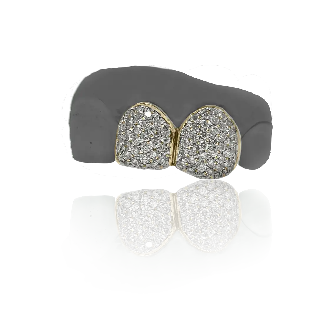Twin Tooth Iced Out Solid 9ct Gold Grillz